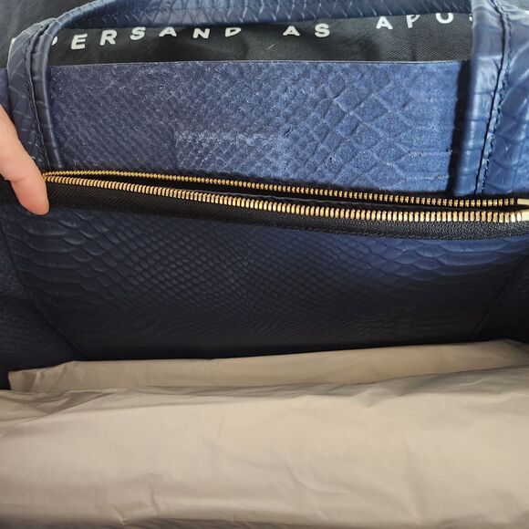 Large Leather Navy Tote Python Designer 100% Leather Ampersand As Apostrophe NWT - Picture 14 of 14